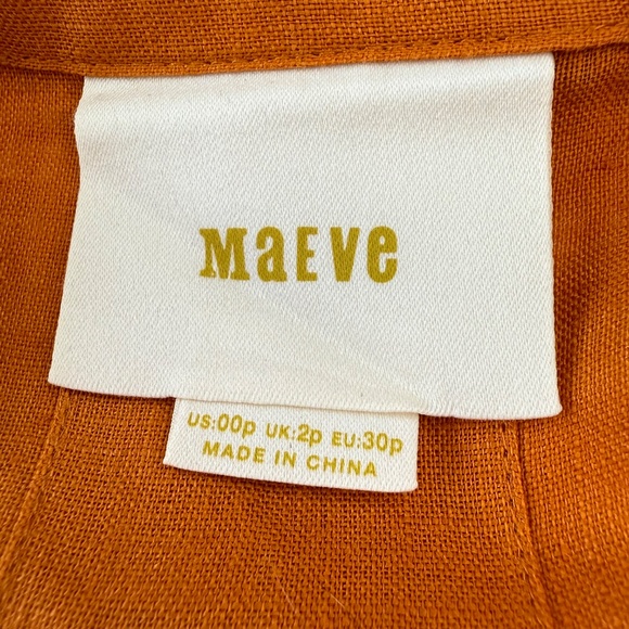 Anthropologie Maeve Lace-Up Linen Dress in Mango size 00P - Picture 11 of 12